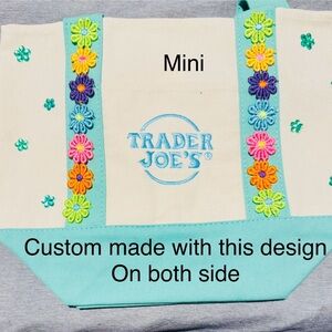 Trader Joe's Mini Canvas Tote - Turquoise green